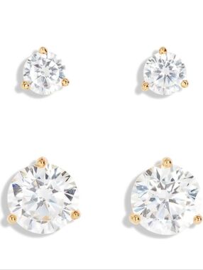 Nordstrom Set of 2 Sterling Silver/ Gold Plated Cubic Zirconia Stud Earrings